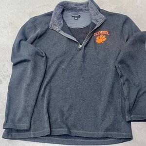 Clemson Champion Gray Fleece 1/4 zip sweater.